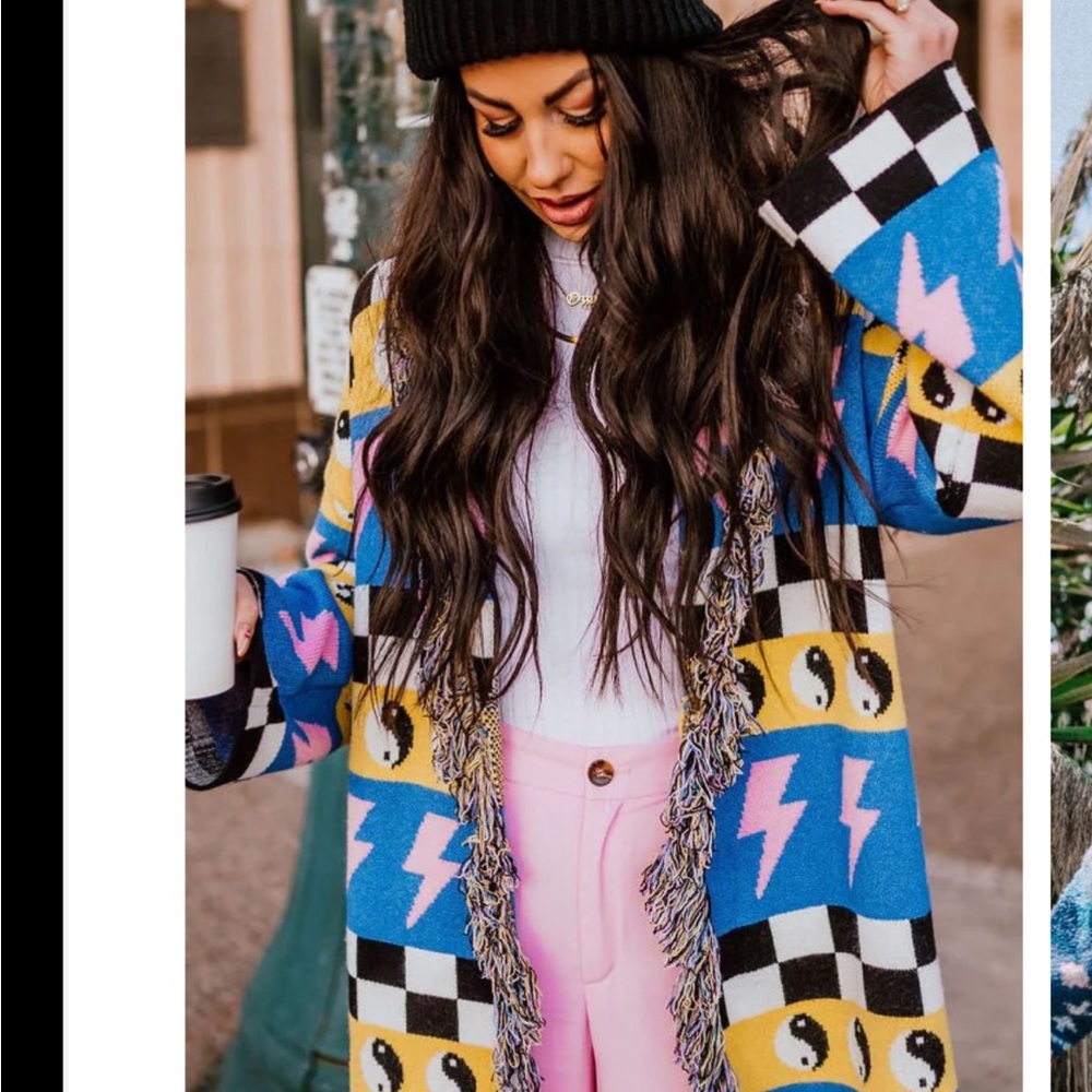 Dressed in LALA Blue and Yellow Patterned Cardigan
